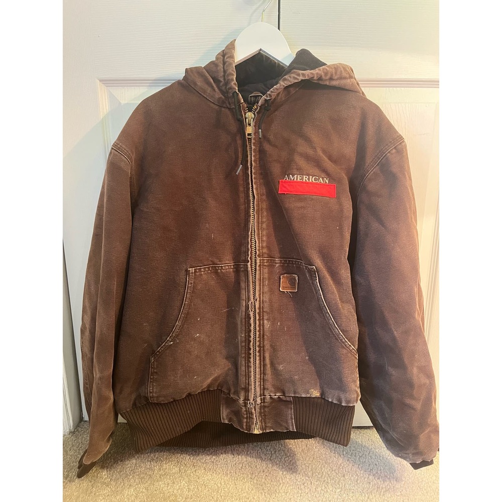 Carhartt Jacket Mens Large J130 DKB Zip Up Hooded Canvas J130 Quilt Lined